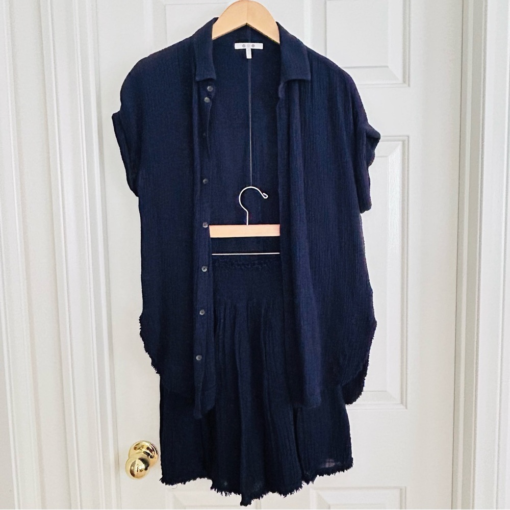 Three Dots 2 Piece Top and Skirt Set 100% Cotton Skirt Is Lined Made In USA